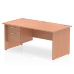 Impulse 1600 x 800mm Straight Office Desk Beech Top Panel End Leg Workstation 1 x 2 Drawer Fixed Pedestal MI001735