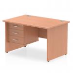 Impulse 1200 x 800mm Straight Office Desk Beech Top Panel End Leg Workstation 1 x 3 Drawer Fixed Pedestal MI001737