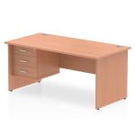 Impulse 1600 x 800mm Straight Office Desk Beech Top Panel End Leg Workstation 1 x 3 Drawer Fixed Pedestal MI001739