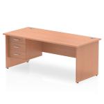 Impulse 1800 x 800mm Straight Office Desk Beech Top Panel End Leg Workstation 1 x 3 Drawer Fixed Pedestal MI001740