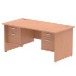 Impulse 1600 x 800mm Straight Office Desk Beech Top Panel End Leg Workstation 2 x 2 Drawer Fixed Pedestal MI001743