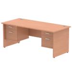 Impulse 1800 x 800mm Straight Office Desk Beech Top Panel End Leg Workstation 2 x 2 Drawer Fixed Pedestal MI001744