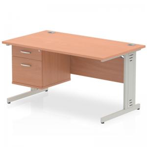 Impulse 1400 x 800mm Straight Office Desk Beech Top Silver Cable