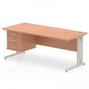 Impulse 1800 x 800mm Straight Office Desk Beech Top Silver Cable