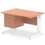 Impulse 1200 x 800mm Straight Office Desk Beech Top White Cable Managed Leg Workstation 1 x 3 Drawer Fixed Pedestal MI001780