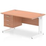 Impulse 1400 x 800mm Straight Office Desk Beech Top White Cable Managed Leg Workstation 1 x 3 Drawer Fixed Pedestal MI001781