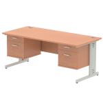 Impulse 1800 x 800mm Straight Office Desk Beech Top Silver Cable Managed Leg Workstation 2 x 2 Drawer Fixed Pedestal MI001787