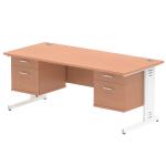 Impulse 1800 x 800mm Straight Office Desk Beech Top White Cable Managed Leg Workstation 2 x 2 Drawer Fixed Pedestal MI001791