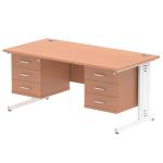 Impulse 1600 x 800mm Straight Office Desk Beech Top White Cable Managed Leg Workstation 2 x 3 Drawer Fixed Pedestal MI001798