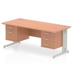Impulse 1600 x 800mm Straight Office Desk Beech Top Silver Cable Managed Leg Workstation 1 x 2 Drawer 1 x 3 Drawer Fixed Pedestal MI001802