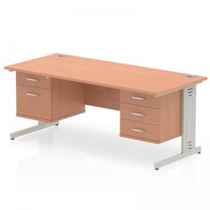 Impulse 1800 x 800mm Straight Office Desk Beech Top Silver Cable