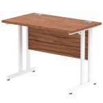 Impulse 1000 x 600mm Straight Office Desk Walnut Top White Cantilever Leg MI001914