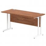 Impulse 1400 x 600mm Straight Office Desk Walnut Top White Cantilever Leg MI001916