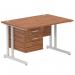 Impulse 1200 x 800mm Straight Office Desk Walnut Top Silver Cantilever Leg Workstation 1 x 2 Drawer Fixed Pedestal MI001919