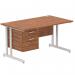 Impulse 1400 x 800mm Straight Office Desk Walnut Top Silver Cantilever Leg Workstation 1 x 2 Drawer Fixed Pedestal MI001920