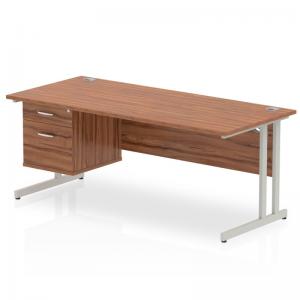 Impulse 1800 x 800mm Straight Office Desk Walnut Top Silver Cantilever
