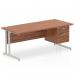 Impulse 1800 x 800mm Straight Office Desk Walnut Top Silver Cantilever Leg Workstation 1 x 2 Drawer Fixed Pedestal MI001922