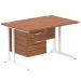 Impulse 1200 x 800mm Straight Office Desk Walnut Top White Cantilever Leg Workstation 1 x 2 Drawer Fixed Pedestal MI001923