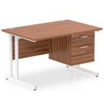 Impulse 1200 x 800mm Straight Office Desk Walnut Top White Cantilever Leg Workstation 1 x 2 Drawer Fixed Pedestal MI001923