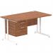 Impulse 1400 x 800mm Straight Office Desk Walnut Top White Cantilever Leg Workstation 1 x 2 Drawer Fixed Pedestal MI001924