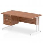 Impulse 1600 x 800mm Straight Office Desk Walnut Top White Cantilever Leg Workstation 1 x 2 Drawer Fixed Pedestal MI001925