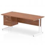 Impulse 1800 x 800mm Straight Office Desk Walnut Top White Cantilever Leg Workstation 1 x 2 Drawer Fixed Pedestal MI001926