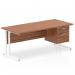 Impulse 1800 x 800mm Straight Office Desk Walnut Top White Cantilever Leg Workstation 1 x 2 Drawer Fixed Pedestal MI001926