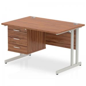 Impulse 1200 x 800mm Straight Office Desk Walnut Top Silver Cantilever