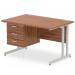 Impulse 1200 x 800mm Straight Office Desk Walnut Top Silver Cantilever Leg Workstation 1 x 3 Drawer Fixed Pedestal MI001927