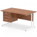 Impulse 1400 x 800mm Straight Office Desk Walnut Top White Cantilever Leg Workstation 1 x 3 Drawer Fixed Pedestal MI001932