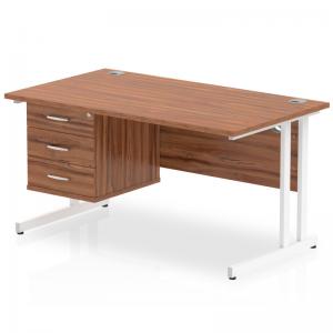 Impulse 1400 x 800mm Straight Office Desk Walnut Top White Cantilever