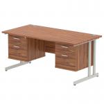 Impulse 1600 x 800mm Straight Office Desk Walnut Top Silver Cantilever Leg Workstation 2 x 2 Drawer Fixed Pedestal MI001937