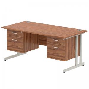Impulse 1600 x 800mm Straight Office Desk Walnut Top Silver Cantilever