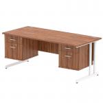 Impulse 1800 x 800mm Straight Office Desk Walnut Top White Cantilever Leg Workstation 2 x 2 Drawer Fixed Pedestal MI001942