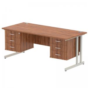 Impulse 1800 x 800mm Straight Office Desk Walnut Top Silver Cantilever