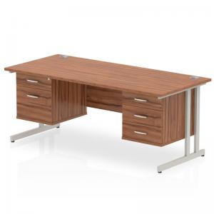 Impulse 1800 x 800mm Straight Office Desk Walnut Top Silver Cantilever