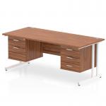 Impulse 1600 x 800mm Straight Office Desk Walnut Top White Cantilever Leg Workstation 1 x 2 Drawer 1 x 3 Drawer Fixed Pedestal MI001957