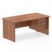 Impulse 1600 x 800mm Straight Office Desk Walnut Top Panel End Leg Workstation 1 x 2 Drawer Fixed Pedestal MI001971