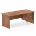 Impulse 1800 x 800mm Straight Office Desk Walnut Top Panel End Leg Workstation 1 x 2 Drawer Fixed Pedestal MI001972