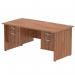 Impulse 1600 x 800mm Straight Office Desk Walnut Top Panel End Leg Workstation 2 x 2 Drawer Fixed Pedestal MI001979