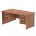 Impulse 1600 x 800mm Straight Office Desk Walnut Top Panel End Leg Workstation 2 x 3 Drawer Fixed Pedestal MI001983