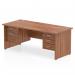 Impulse 1600 x 800mm Straight Office Desk Walnut Top Panel End Leg Workstation 1 x 2 Drawer 1 x 3 Drawer Fixed Pedestal MI001987