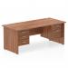 Impulse 1600 x 800mm Straight Office Desk Walnut Top Panel End Leg Workstation 1 x 2 Drawer 1 x 3 Drawer Fixed Pedestal MI001987