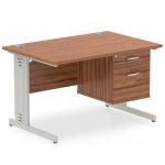 Impulse 1200 x 800mm Straight Office Desk Walnut Top Silver Cable Managed Leg Workstation 1 x 2 Drawer Fixed Pedestal MI002009