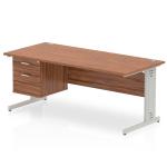 Impulse 1800 x 800mm Straight Office Desk Walnut Top Silver Cable Managed Leg Workstation 1 x 2 Drawer Fixed Pedestal MI002012
