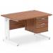 Impulse 1200 x 800mm Straight Office Desk Walnut Top White Cable Managed Leg Workstation 1 x 2 Drawer Fixed Pedestal MI002013