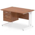 Impulse 1200 x 800mm Straight Office Desk Walnut Top White Cable Managed Leg Workstation 1 x 2 Drawer Fixed Pedestal MI002013