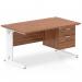 Impulse 1400 x 800mm Straight Office Desk Walnut Top White Cable Managed Leg Workstation 1 x 2 Drawer Fixed Pedestal MI002014