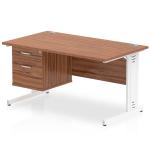 Impulse 1400 x 800mm Straight Office Desk Walnut Top White Cable Managed Leg Workstation 1 x 2 Drawer Fixed Pedestal MI002014