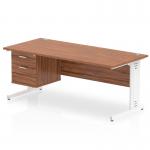 Impulse 1800 x 800mm Straight Office Desk Walnut Top White Cable Managed Leg Workstation 1 x 2 Drawer Fixed Pedestal MI002016